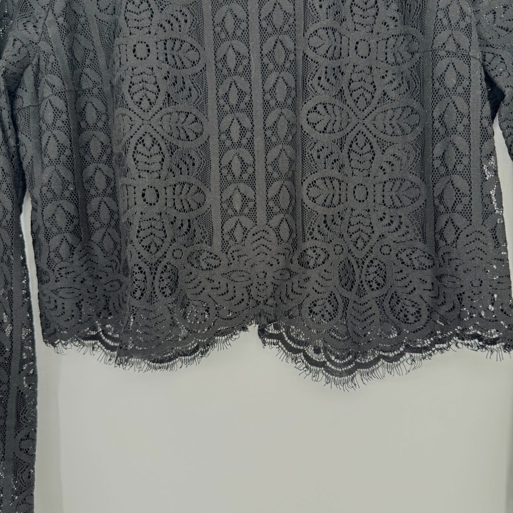 Hollister Lace Crop Top Sz M Black Long Sleeve Coquette Whimsigoth Y2K Going Out - Picture 3 of 9
